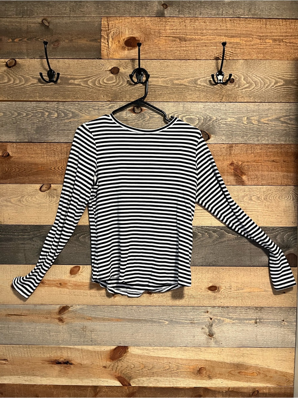 Jockey Black & White Striped Long-Sleeve Women's Top Size Small